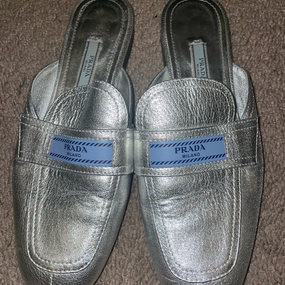 Prada Silver Mules
